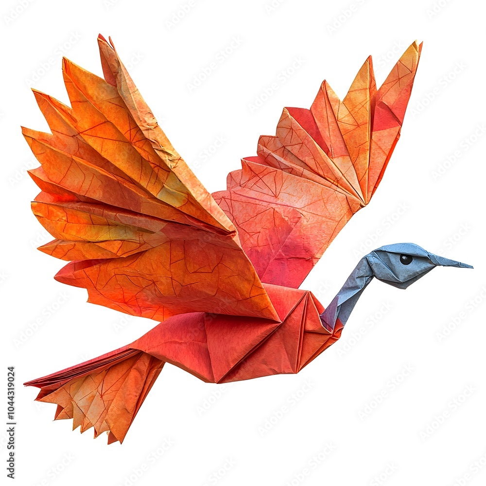 Poster origami bird folded paper shape transforming into a real living bird in flight of imagination transf