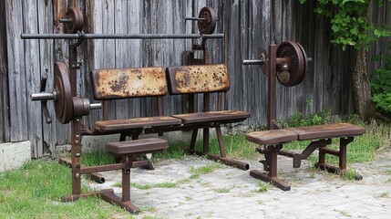 A vintage piece of gym equipment from the 1960s, showcasing a distinct rustic charm with visible rust and wear. This nostalgic equipment serves as a reminder of the past