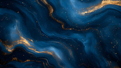 Obraz premium Abstract Blue and Gold Swirls, marble, texture, background, design, art