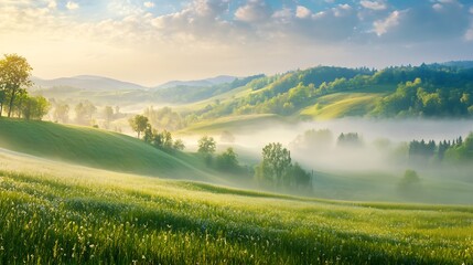 Obraz premium Morning Mist in Rolling Hills