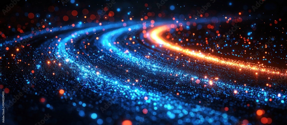 Poster abstract blue and orange lights with bokeh effect