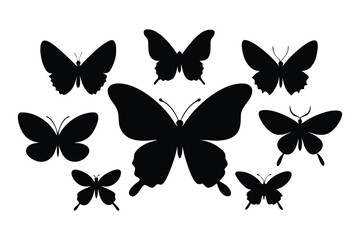 Set of Butterfly Silhouette Vector Designs. Perfect for nature-themed designs, art projects, or decorative elements with an elegant and delicate look.