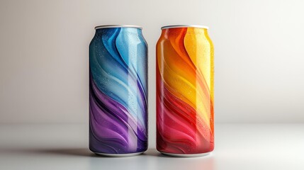 Energy drink can product mockup in blue and red colors with vibrant swirl patterns on a white background perfect for beverage advertising packaging design and branding concepts. Generative AI