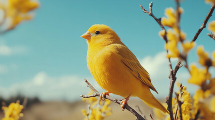 Obraz premium Yellow bird on a branch