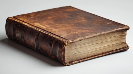 Obraz premium Vintage hardcover book mockup with worn leather texture. Ideal for showcasing antique book designs historical publications or premium vintage book branding.. Generative AI