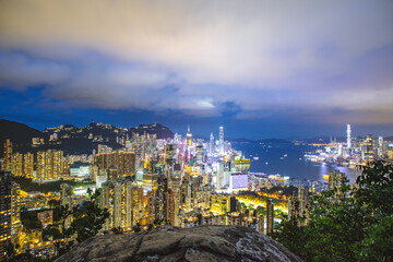 Hong Kong, China - High angle view of city scenery at night