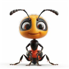 Obraz premium Cheerful 3D Cartoon Ant Character in Full Body Render
