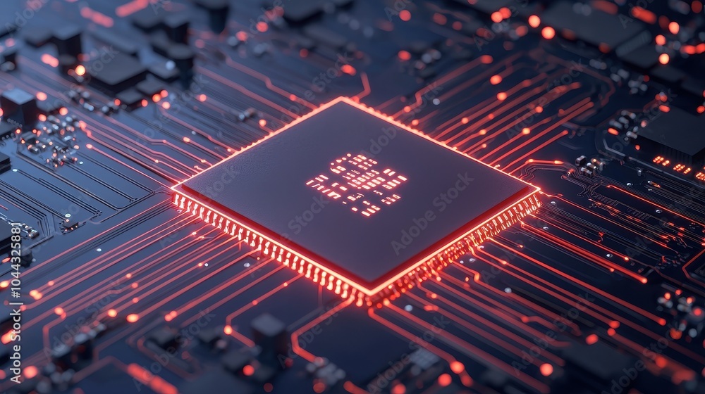 Aufkleber a close-up of a glowing microchip on a circuit board, showcasing intricate connections and a modern 