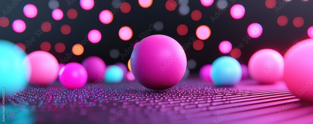 Poster vibrant spheres in pink and blue hues create a dynamic and colorful visual against a dark background