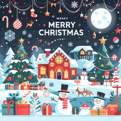 Fototapeta premium Flat Vector merry christmas celebration background illustration