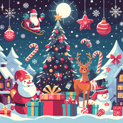 Flat Vector merry christmas celebration background illustration