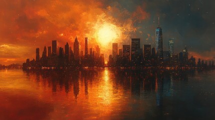 Fototapeta premium A dreamlike cityscape with melting buildings and surreal perspectives, the oil texture adding to the otherworldly feel.