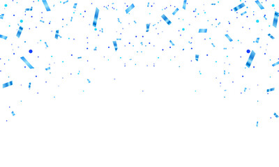 Luxury blue confetti and carnival ribbons with blue glitter. Shiny carnival decoration background