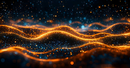 Fototapeta premium Abstract Orange and Blue Glitter Waves, background, bokeh, bright, celebration, christmas