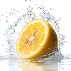 Lemon Splash in Water, lemon slice, lemon half, fruit, citrus, water splash