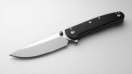 Sleek black folding knife with sharp blade and minimalist design 3D rendered mockup on white background for EDC enthusiasts.. Generative AI