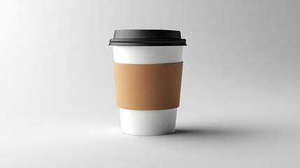 Eco-friendly coffee cup with sleeve mockup isolated on white background perfect for branding and packaging presentations. Showcase your design on a stylish and reusable coffee cup.. Generative AI