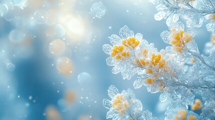 A close up of a branch covered in frost and snow