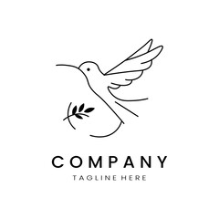 minimalistic and simple hummingbird vector line art with a bit of color, on a white background 
