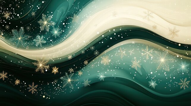 A green and white wave with snowflakes on it