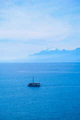 boat on the sea, mountains and sea