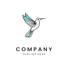minimalistic and simple hummingbird vector line art with a bit of color, on a white background 
