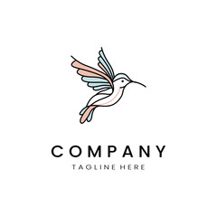 minimalistic and simple hummingbird vector line art with a bit of color, on a white background 
