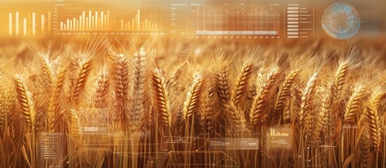 A digital overlay of data on a wheat field, symbolizing agricultural technology and analytics.
