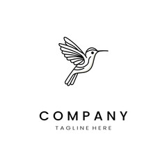 minimalistic and simple hummingbird vector line art with a bit of color, on a white background 
