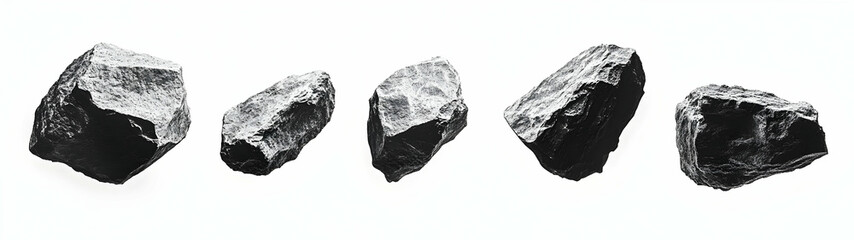 Obraz premium Five Stones Isolated on White Background, rock, grey, boulder, geology, studio shot