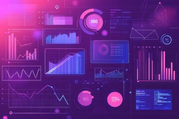 Neon Data Visualization Dashboard with Graphs and Charts