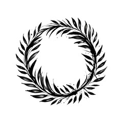 Obraz premium Wreath leaf black brush stroke on transparent background