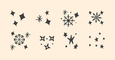 Hand draw Christmas set with snow, star and snowflakes. Doodle vector elements.