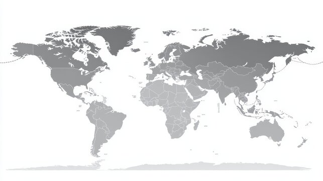 A grayscale world map illustration with country borders, continents, and oceans.