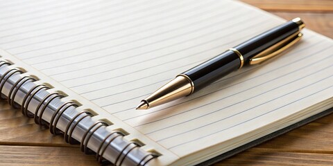 A Simple Pen Awaiting a New Story, Ready to Write Down Thoughts, Ideas, and Dreams, on a Clean Lined Notebook