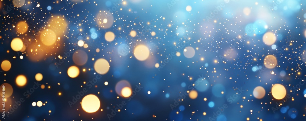 Poster abstract background with a blue gradient and gold bokeh.