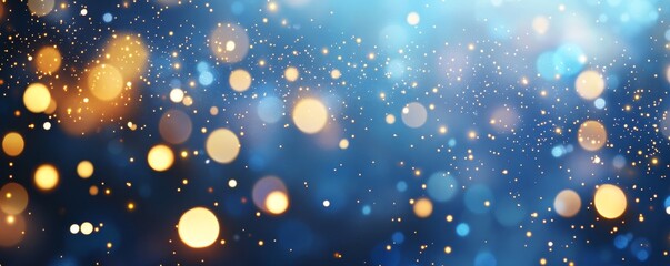 Abstract background with a blue gradient and gold bokeh.