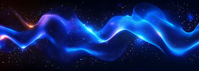 Obraz premium Abstract Blue Wave with Glowing Particles, background, light, technology, digital, futuristic