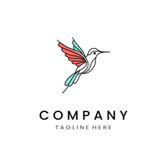 minimalistic and simple hummingbird vector line art with a bit of color, on a white background 
