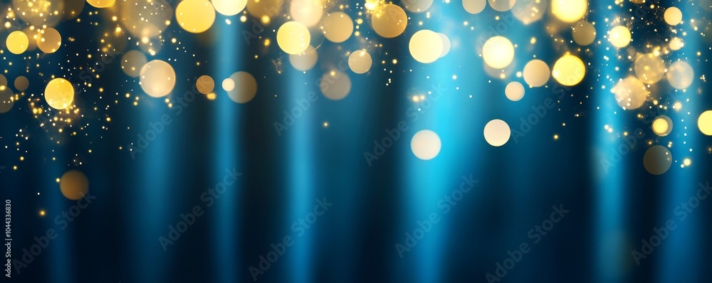 Poster abstract blue background with bokeh lights.