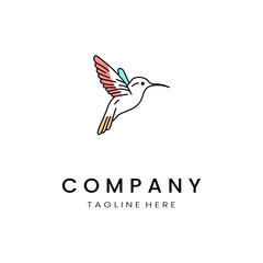 Fototapeta premium minimalistic and simple hummingbird vector line art with a bit of color, on a white background 