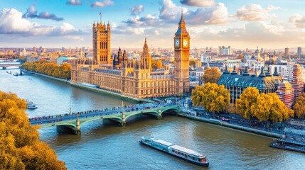 Fototapeta premium Scenic View of London with River Thames and Architecture