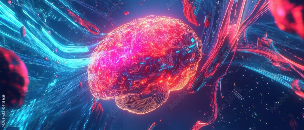 Poster a vibrant, abstract representation of a brain with colorful neural connections.