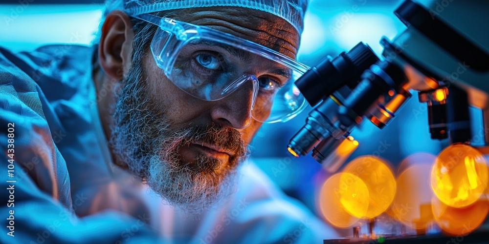 Aufkleber Close-up of a Scientist Examining a Sample Through a Microscope