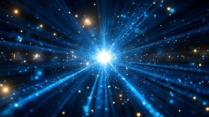 Fototapeta premium Abstract Blue and Gold Light Burst, explosion, sparkle, glitter, glow, shine