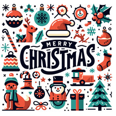 Flat vector Merry Christmas Typography isolated on a white background