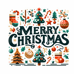 Flat vector Merry Christmas Typography isolated on a white background