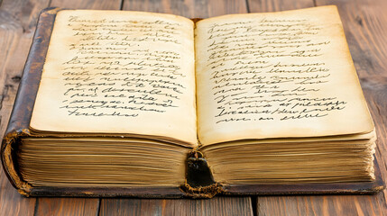 Obraz premium Open antique book with handwritten text on aged pages. (1)