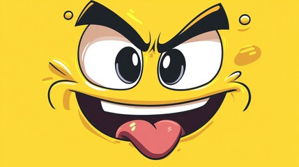 Playful Cartoon Face with Squinted Eyes and Sticking Tongue