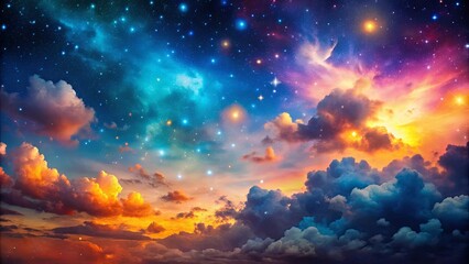 Fototapeta premium A Celestial Canvas of Clouds and Stars, Painted with Hues of Twilight and the Infinite